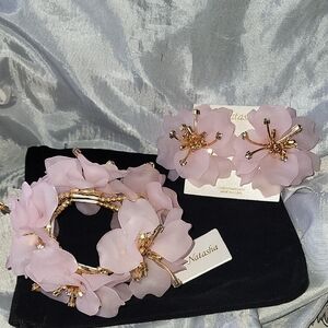 Natasha Pink Floral Bracelet and Earrings Set